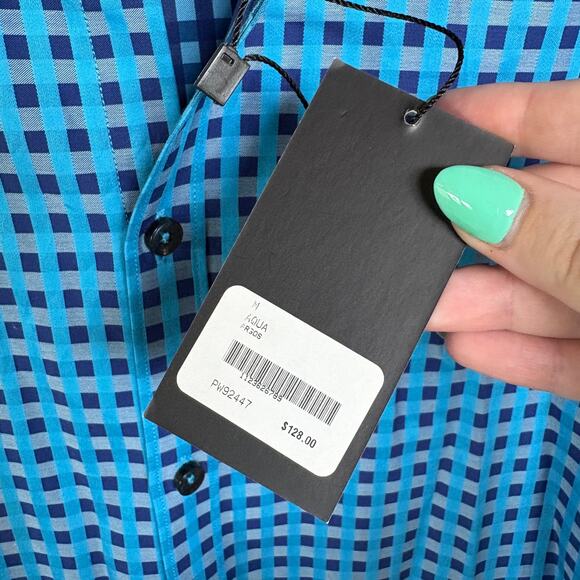 NWT Parc 81 Bright Blue Checkered Button Down Dress Shirt Career Mens Medium - Picture 5 of 7